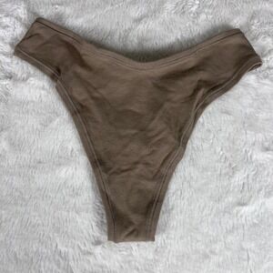 SKIMS Cotton Rib Thong Brown High Cut V-Front Underwear Womens Size Small NWOT